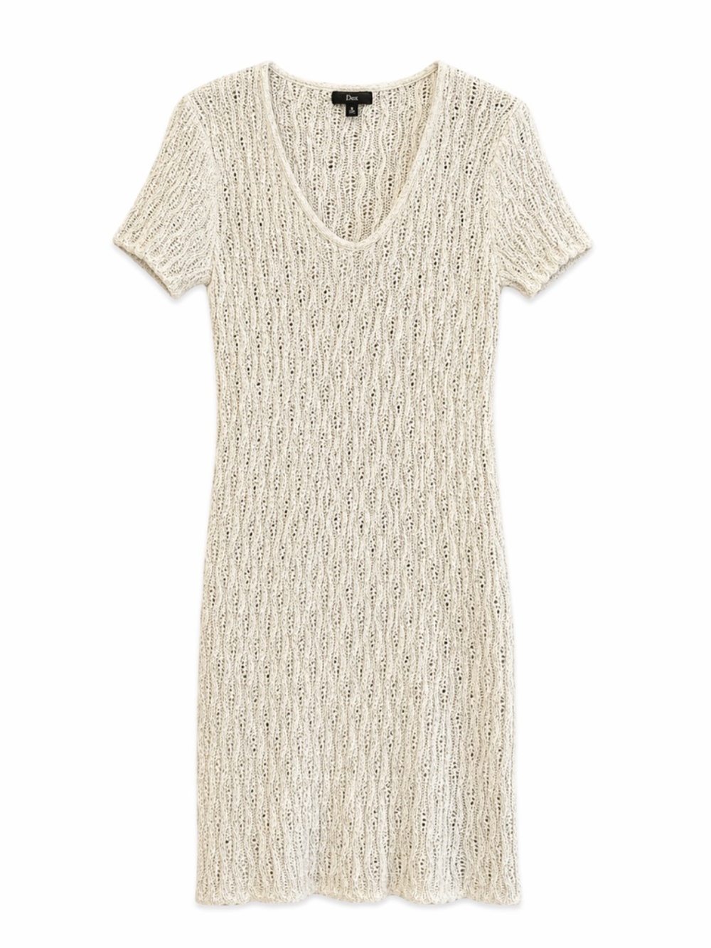 Dex Oatmeal Knit Short Sleeve V-Neck Sweater Dress – Size Medium EUC - Picture 2 of 15